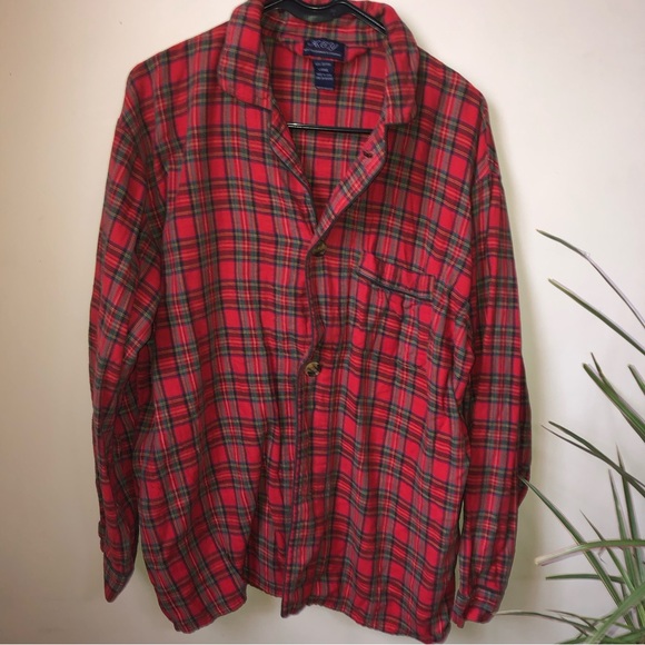 Vintage red flannel button up sleep shirt size large - Picture 1 of 3
